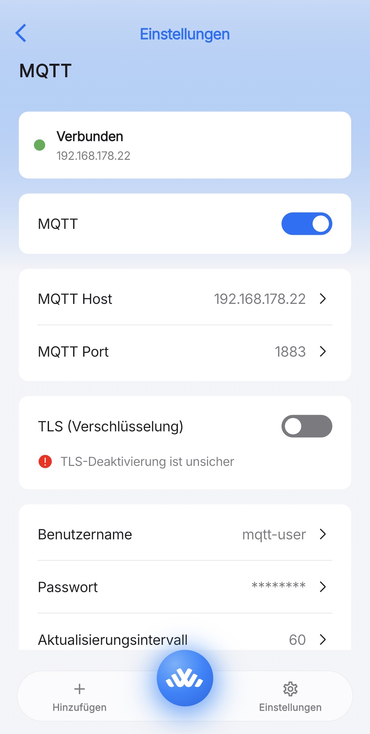 MQTT-Einstellungen in der WattWächter-App