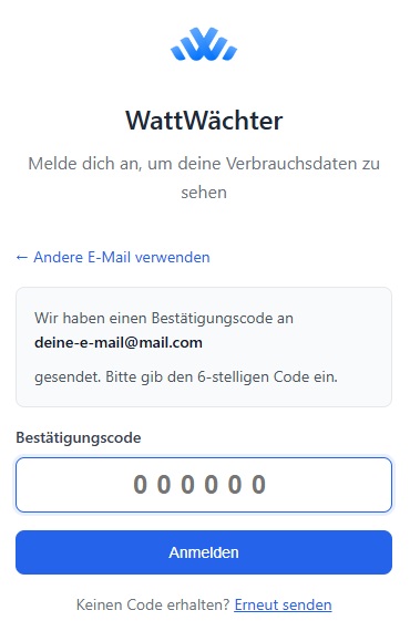 Bestätigungscode eingeben