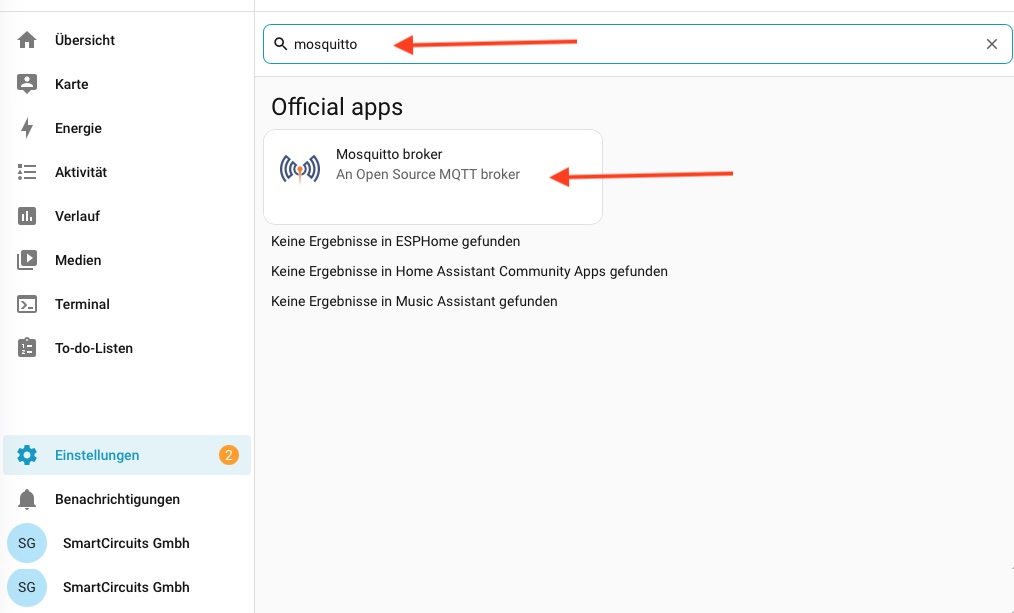 Suche nach mosquitto im App-Store