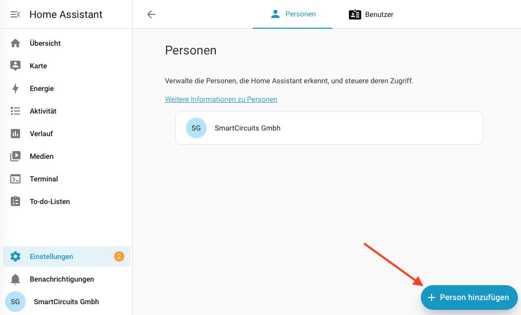 Personenübersicht mit der Schaltfläche Person hinzufügen