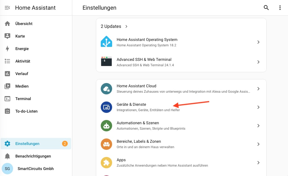 Einstellungen mit dem Eintrag Geräte & Dienste