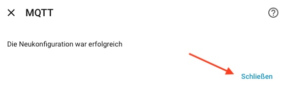 Meldung Die Neukonfiguration war erfolgreich